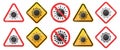 Set of Biological Virus Alert Signs. Coronavirus COVID-19 Warning Symbol Isolated on White Background. Vector Royalty Free Stock Photo
