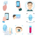 Set of biometric modern icons technology in different equipment