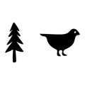 Set of bird and botanical vector motif. Collection of garden wildlife and woodland songbirds.