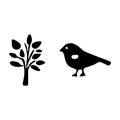Set of bird and botanical vector motif. Collection of garden wildlife and woodland songbirds.