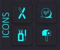 Set Bird house, Gardening scissors, Leaf and sprayer for water icon. Black square button. Vector Royalty Free Stock Photo