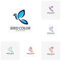 Set of Bird logo vector. Flying Bird Logo design vector template. Dove Pigeon Logotype concept icon Royalty Free Stock Photo