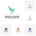 Set of Bird logo vector. Flying Bird Logo design vector template. Dove Pigeon Logotype concept icon Royalty Free Stock Photo