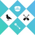 Set Bird seagull, Dead fish, Captain hat and Paddle icon. Vector