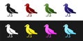 Set Bird seagull icon isolated on black and white background. Vector Royalty Free Stock Photo