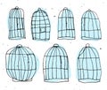 Set of Birdcages hand draw vector illustration. Bird cell sketch with light texture. Birdcage - kids drawing, children
