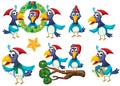 Set of birds wearing christmas hat