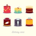 Set of Birthday Cakes. Birthday Party Elements. Royalty Free Stock Photo