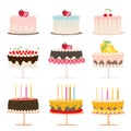 Set of birthday cakes, Sweet collection on white background.