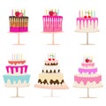 Set of birthday cakes, Sweet collection on white background. Royalty Free Stock Photo