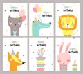 Set of birthday card with cute animals on a white background. Royalty Free Stock Photo