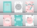 Set of birthday card on memphis pattern of retro vintage 80s or 90s style,poster,template,greeting,Vector illustrations Royalty Free Stock Photo