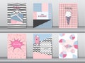 Set of birthday card on retro pattern design,vintage,poster,template,greeting,Vector illustrations Royalty Free Stock Photo