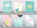 Set of birthday card on retro pattern design,vintage,poster,template,greeting,Vector illustrations Royalty Free Stock Photo