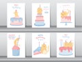 Set of birthday cards,poster,invitation card,template,greeting cards,animals,cat,cute, Vector illustrations. Royalty Free Stock Photo