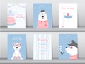 Set of birthday cards,poster,invitation cards,template,greeting cards,animals,bears,Vector illustrations Royalty Free Stock Photo