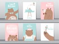 Set of birthday cards,poster,invitation,template,greeting cards ,animals,cute,Vector illustrations Royalty Free Stock Photo