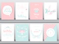 Set of birthday cards,poster,template,greeting cards,sweet,balloons,cake,feather,Vector illustrations Royalty Free Stock Photo