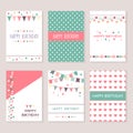 Set of birthday greeting cards design. Bounting flags, stars and circles and other decorative elements. Celebration Royalty Free Stock Photo