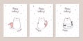 Set of birthday greeting cards design with cute cartoon zodiac cats