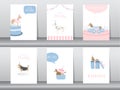 Set of birthday invitations cards,poster,greeting,template,animals,dogs,Vector illustrations