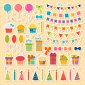 Set of birthday party design elements, stickers. Colorful Royalty Free Stock Photo