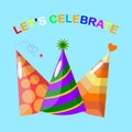 Set of birthday party hat isolated on blue background. Carnival festive cap for celebration holiday. Happy new year, christmas Royalty Free Stock Photo