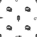Set Birthday party horn, Ice cream and Vip in speech bubble on seamless pattern. Vector Royalty Free Stock Photo