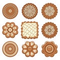 Set of biscuit chip cookies of different shapes, vector