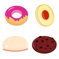 Set of biscuits icons. Doughnut, mushmellow, jam, chocolate biscuits. Idea for decors, logo, patterns.