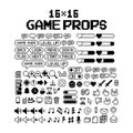 Set of 8-bit pixel graphics icons. Isolated vector illustration. Game art. black and white image, dialog bubbles, buttons,