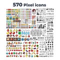 Set of 8-bit pixel graphics icons. Isolated vector illustration. Game art. Weapons, jewelry, potions, chests