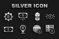 Set Bitcoin, circuit, Server bitcoin, Globe, Cryptocurrency, Blockchain technology, and with icon. Vector Royalty Free Stock Photo