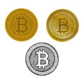 Set bitcoin coin. Crypto currency golden coin bitcoin isolated on white background.