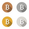 Bitcoin virtual currency set of symbols icons logo simple bronze silver gold platinum colored long shadow