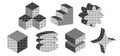 Set of bitmap pixelated volumetric geometric figures. Retro halftone colorful shapes. Colorful Geometric Block flat y2k