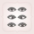 Set of black abstract feminine open looking eyes icons