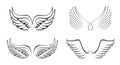 Set of Black Angel Wings. Vector Illustration and outline Icons Royalty Free Stock Photo