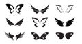 Set of black Angel Wings. Vector Illustration and outline Icons Royalty Free Stock Photo