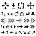 Set of black arrow directions pixel art