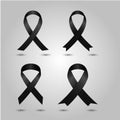 Set Black awareness ribbon vector. Mourning and melanoma symbol Royalty Free Stock Photo