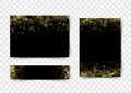 Set of black backgrounds with gold sequins. Shiny defocused golden transparent bokeh lights on dark background. Festive Royalty Free Stock Photo