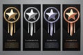 Set of black banners, Gold, platinum,silver and bronze star, Vector illustration.l