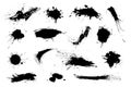 Set of black blots, brush strokes. Vector collection of artistic grungy black paint hand made creative brush stroke set isolated