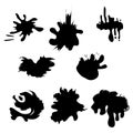 Set of black blots, ink splash, paint. Hand drawn vector stains. Royalty Free Stock Photo