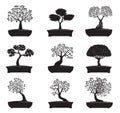 Set Black Bonsai Tree. Vector Illustration Royalty Free Stock Photo