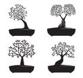 Set Black Bonsai Tree. Vector Illustration Royalty Free Stock Photo