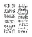 Set of black brush stroke font design, ink handwriting alphabets letter script, ABC English language freehand cartoon doodle thin