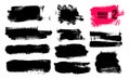 Set Of Black Brush Strokes, Paint, Ink, Grunge, Brushes, Lines. Dirty Artistic Elements, Boxes, Frames. Freehand Drawing. Vector Royalty Free Stock Photo