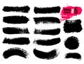 Set Of Black Brush Strokes, Paint, Ink, Grunge, Brushes, Lines. Dirty Artistic Elements, Boxes, Frames. Freehand Drawing. Vector Royalty Free Stock Photo